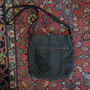 Grey faux suede hobo purse